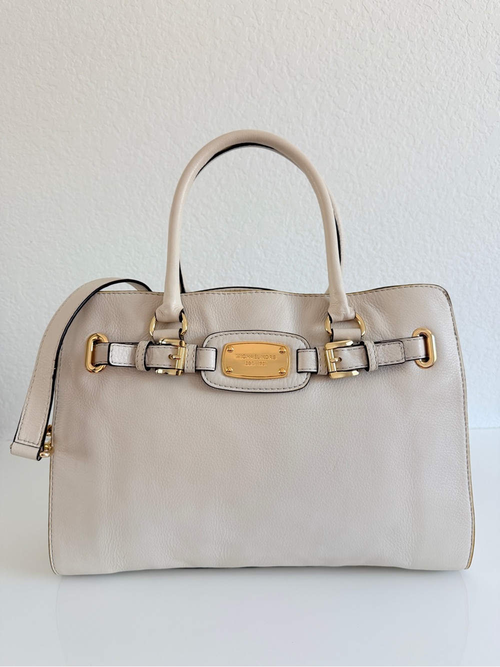 Michael Kors Cream Leather Satchel with Gold Hardware